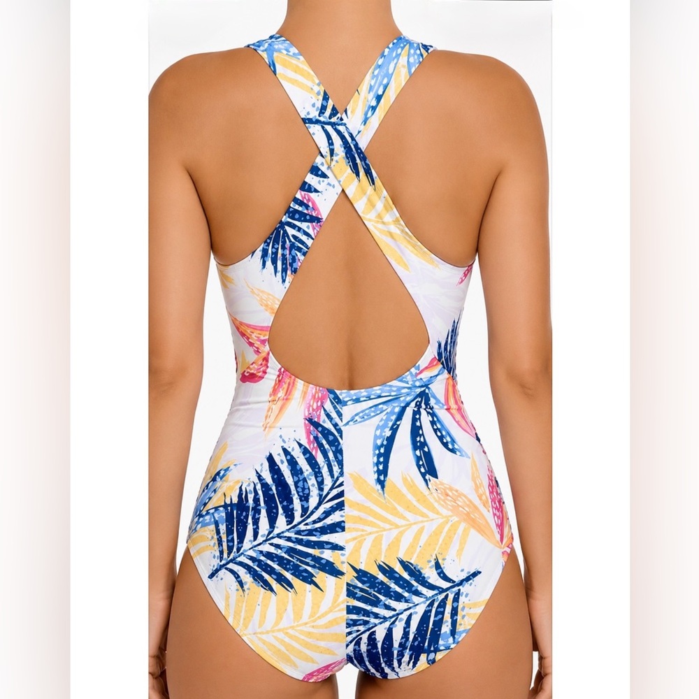 CALIA tropical Floral one piece swimsuit high support seamed sculpt watercolor 8 - Picture 2 of 5